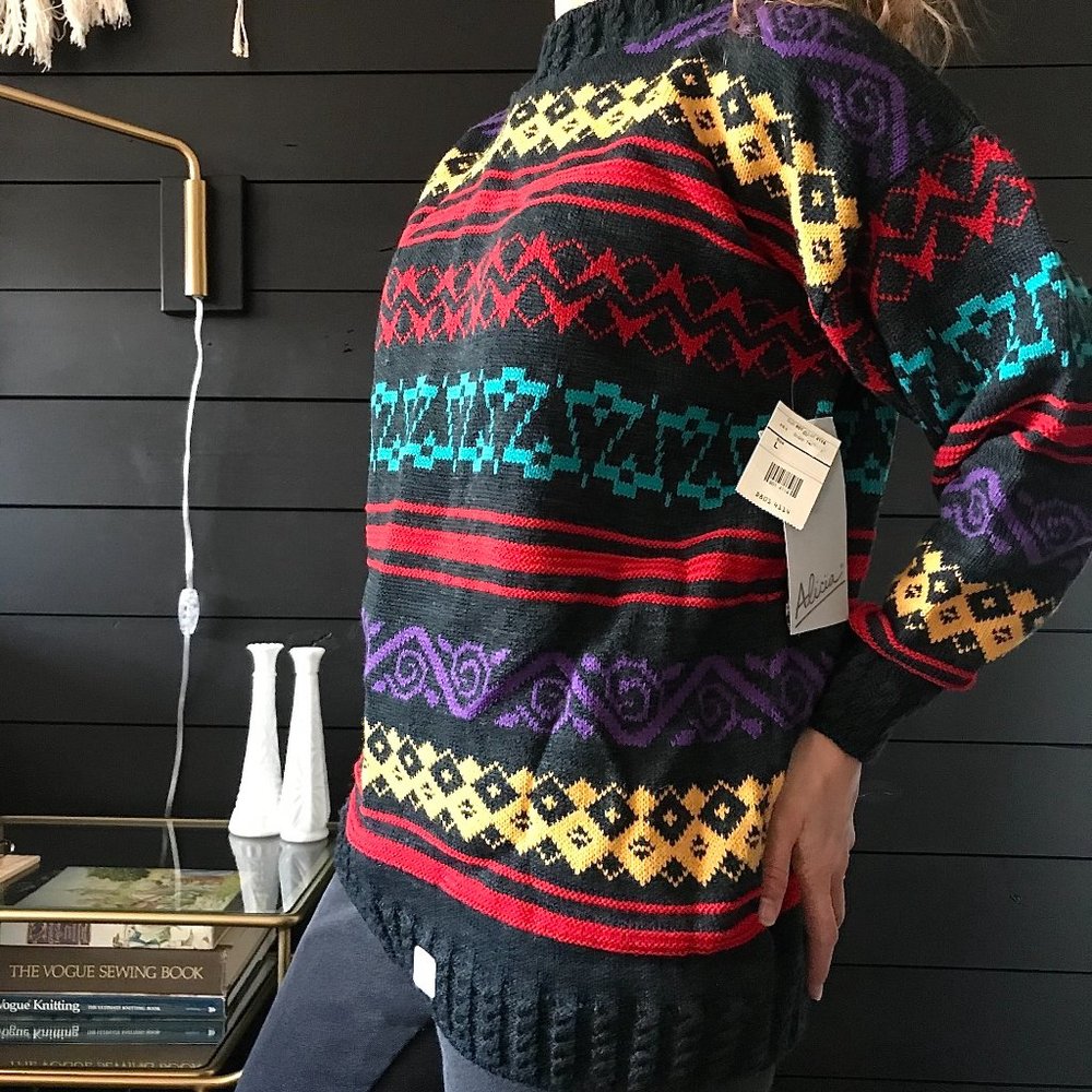 SOLD Vintage 1980s grandpa ski sweater grey Large - Picture 3 of 10